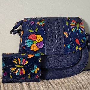 💝NWOT Leather Set- Hand-painted Crossbody and Wallet
